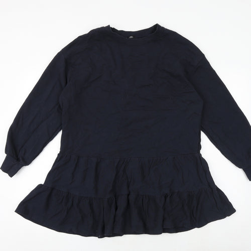 River Island Womens Blue Cotton Jumper Dress Size M Round Neck Pullover
