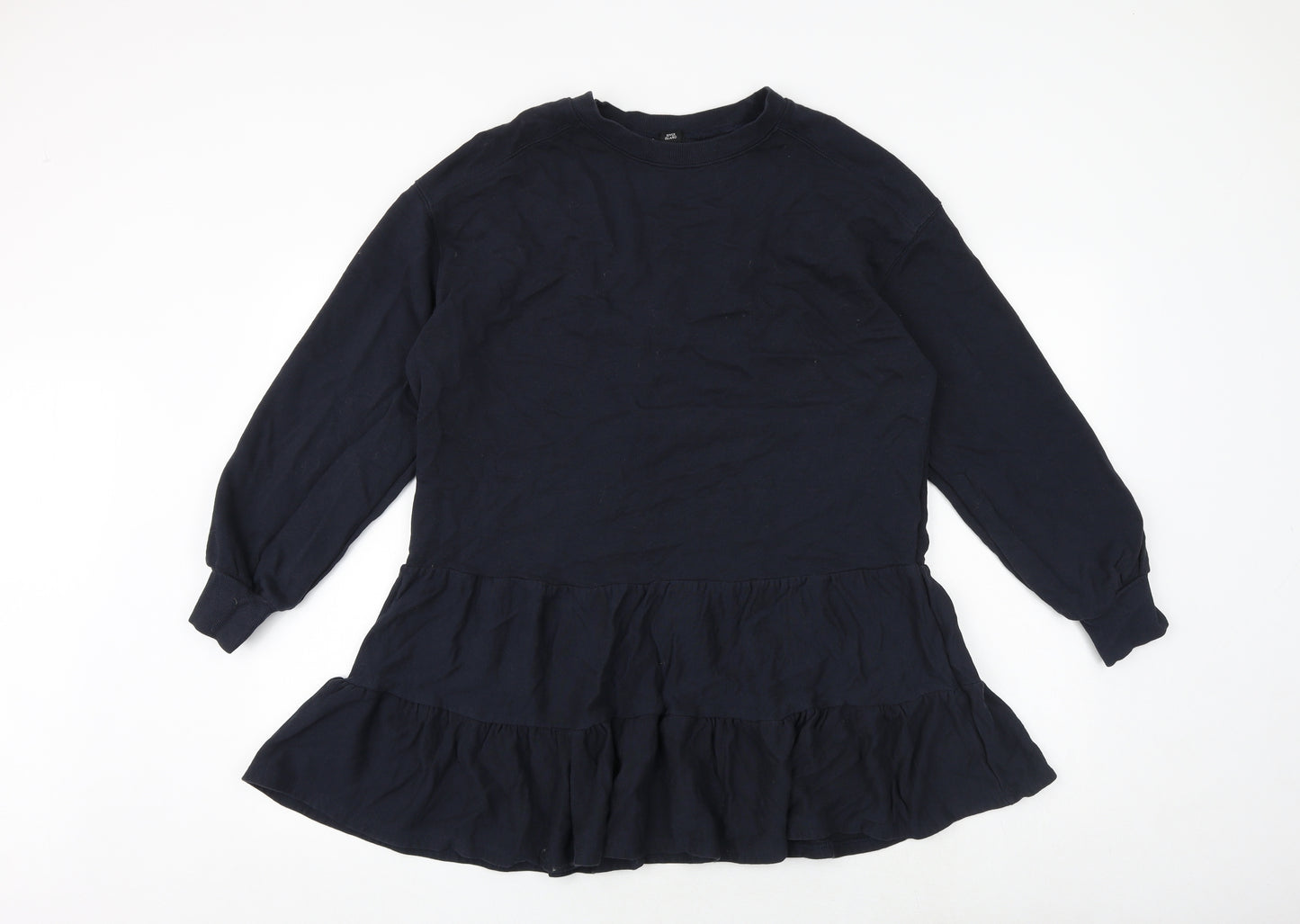 River Island Womens Blue Cotton Jumper Dress Size M Round Neck Pullover