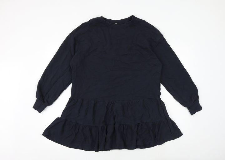 River Island Womens Blue Cotton Jumper Dress Size M Round Neck Pullover