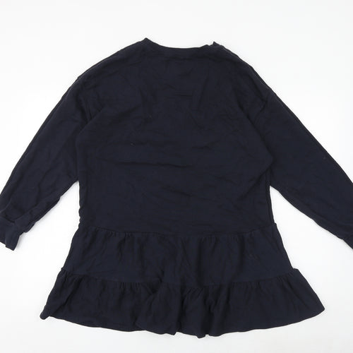 River Island Womens Blue Cotton Jumper Dress Size M Round Neck Pullover