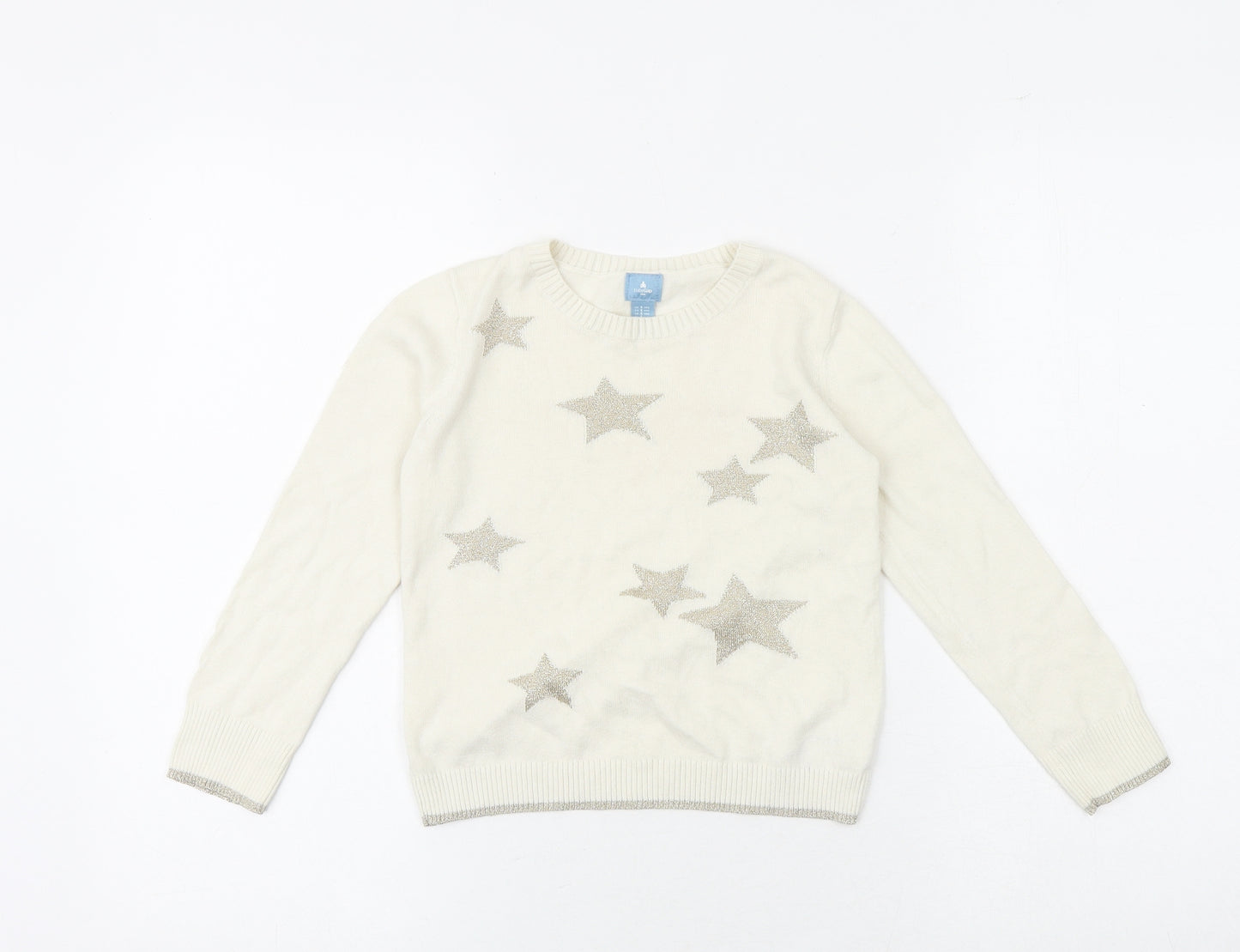 Gap Girls Ivory Round Neck 100% Cotton Pullover Jumper Size 5 Years Pullover - Star Pattern