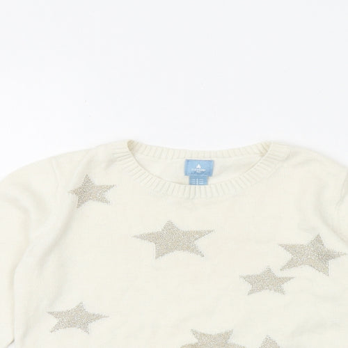 Gap Girls Ivory Round Neck 100% Cotton Pullover Jumper Size 5 Years Pullover - Star Pattern