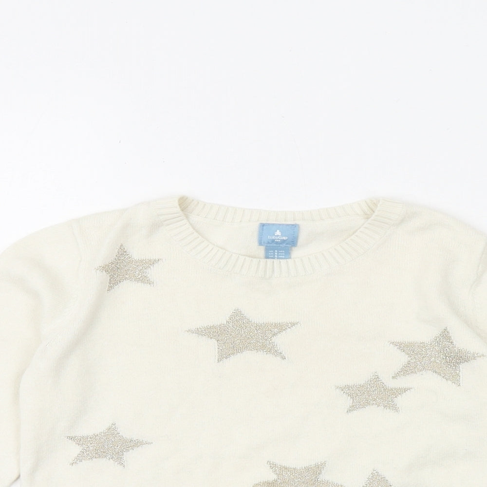 Gap Girls Ivory Round Neck 100% Cotton Pullover Jumper Size 5 Years Pullover - Star Pattern