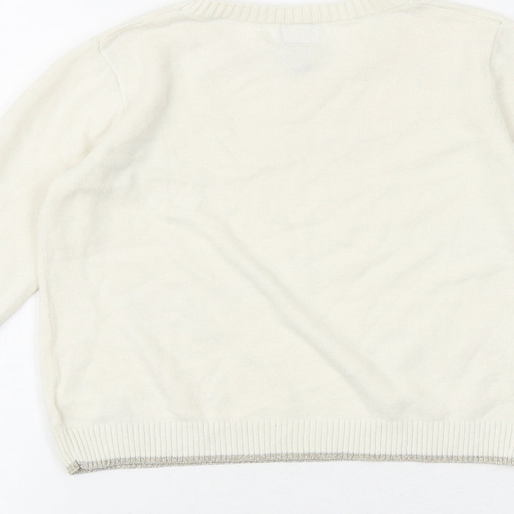 Gap Girls Ivory Round Neck 100% Cotton Pullover Jumper Size 5 Years Pullover - Star Pattern