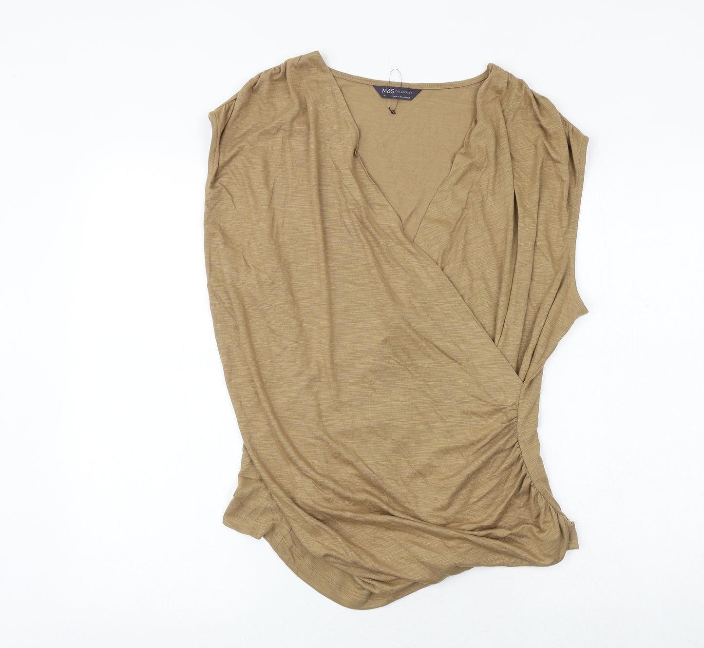 Marks and Spencer Womens Brown Polyester Basic Blouse Size 18 V-Neck - Wrap Style