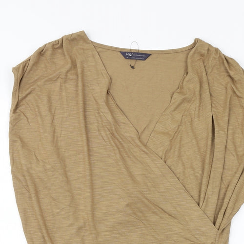 Marks and Spencer Womens Brown Polyester Basic Blouse Size 18 V-Neck - Wrap Style