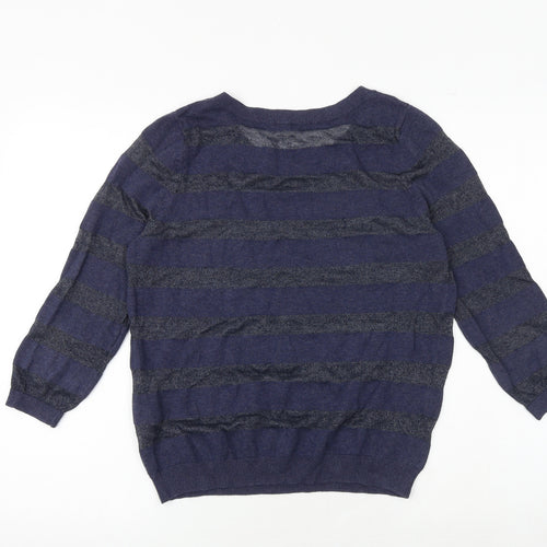 NEXT Womens Blue Round Neck Striped Cotton Pullover Jumper Size 12
