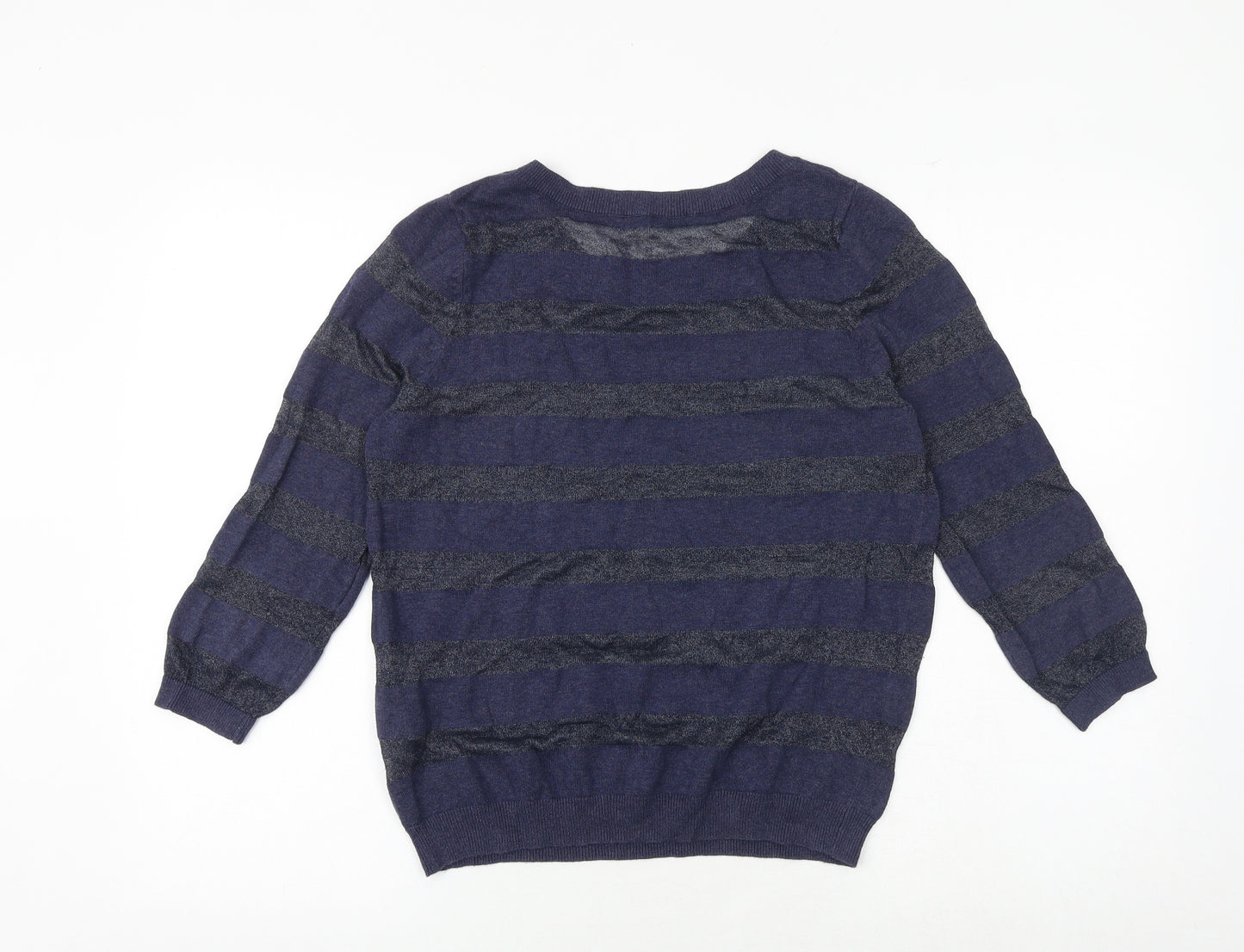 NEXT Womens Blue Round Neck Striped Cotton Pullover Jumper Size 12