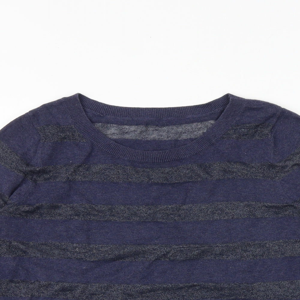 NEXT Womens Blue Round Neck Striped Cotton Pullover Jumper Size 12