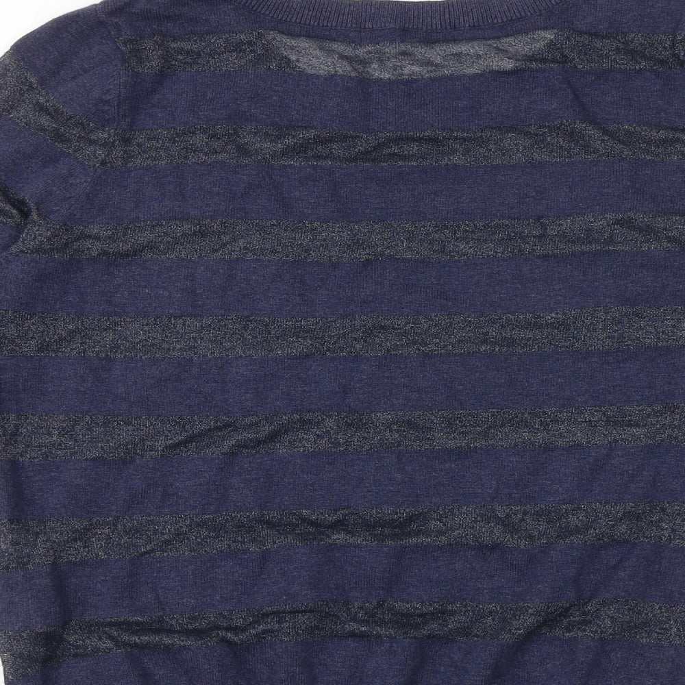 NEXT Womens Blue Round Neck Striped Cotton Pullover Jumper Size 12