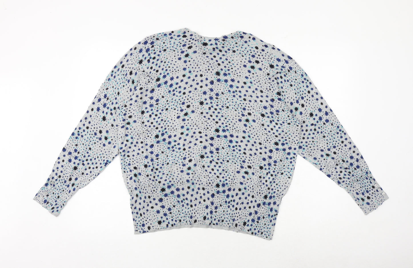 Marks and Spencer Womens Grey Round Neck Geometric Viscose Pullover Jumper Size 20 - Star Pattern