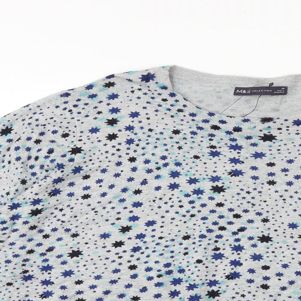 Marks and Spencer Womens Grey Round Neck Geometric Viscose Pullover Jumper Size 20 - Star Pattern
