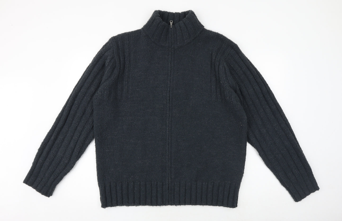 Marks and Spencer Mens Grey High Neck Acrylic Full Zip Jumper Size L Long Sleeve
