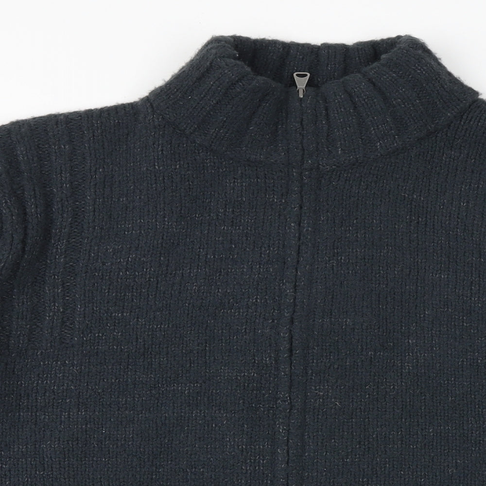 Marks and Spencer Mens Grey High Neck Acrylic Full Zip Jumper Size L Long Sleeve