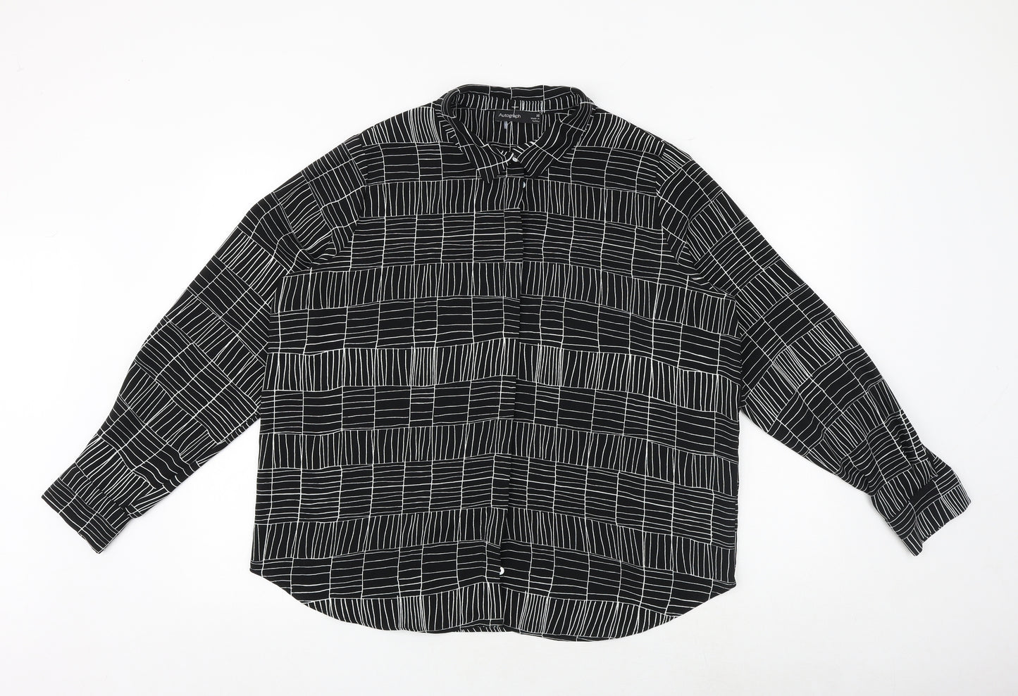 Autograph Womens Black Geometric Polyester Basic Button-Up Size 16 Collared