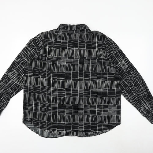 Autograph Womens Black Geometric Polyester Basic Button-Up Size 16 Collared