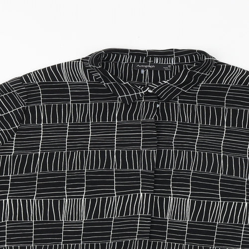 Autograph Womens Black Geometric Polyester Basic Button-Up Size 16 Collared