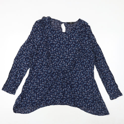 NEXT Womens Blue Geometric Viscose Basic T-Shirt Size 16 Boat Neck