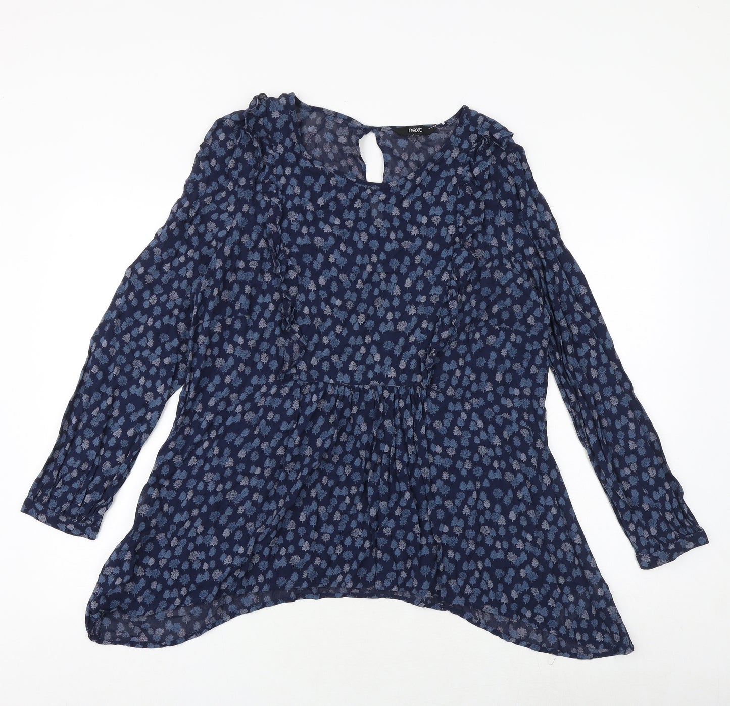 NEXT Womens Blue Geometric Viscose Basic T-Shirt Size 16 Boat Neck