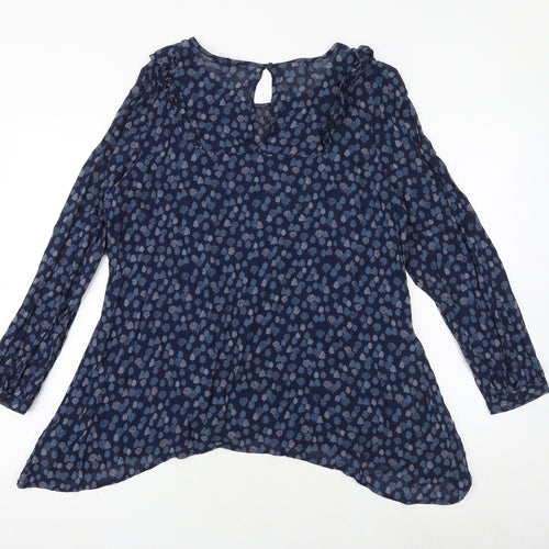 NEXT Womens Blue Geometric Viscose Basic T-Shirt Size 16 Boat Neck