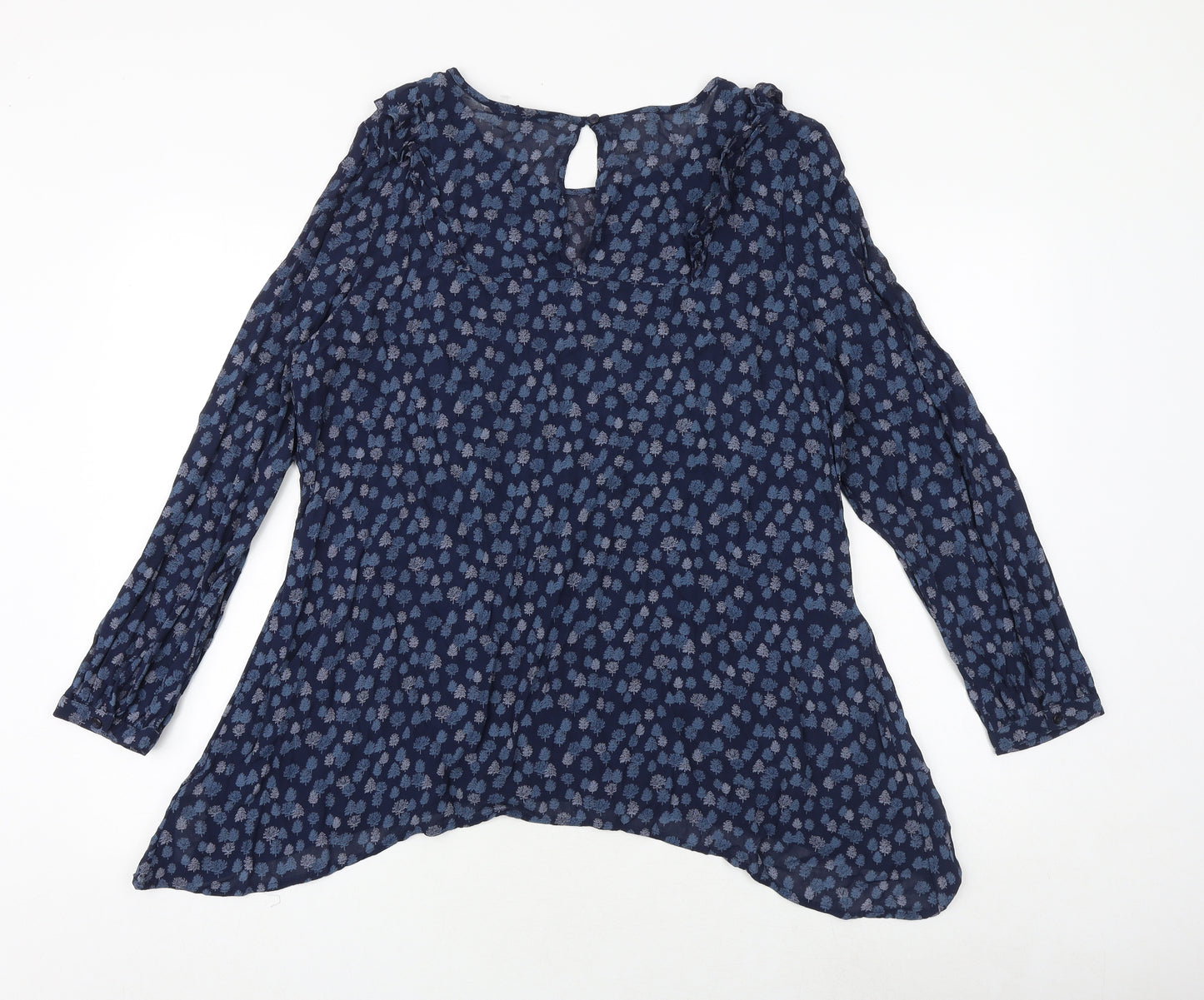NEXT Womens Blue Geometric Viscose Basic T-Shirt Size 16 Boat Neck