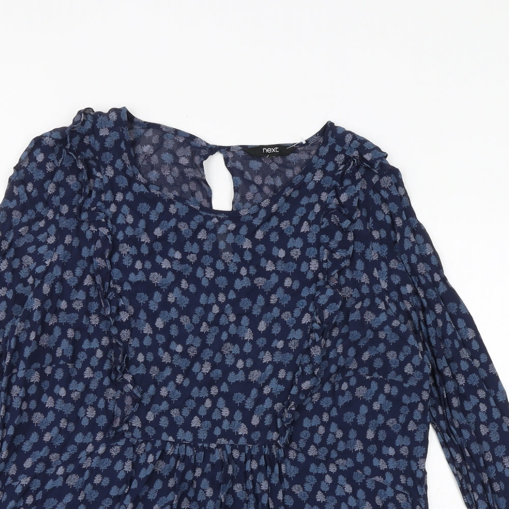 NEXT Womens Blue Geometric Viscose Basic T-Shirt Size 16 Boat Neck