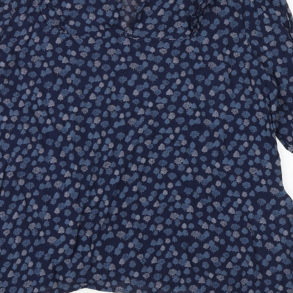 NEXT Womens Blue Geometric Viscose Basic T-Shirt Size 16 Boat Neck