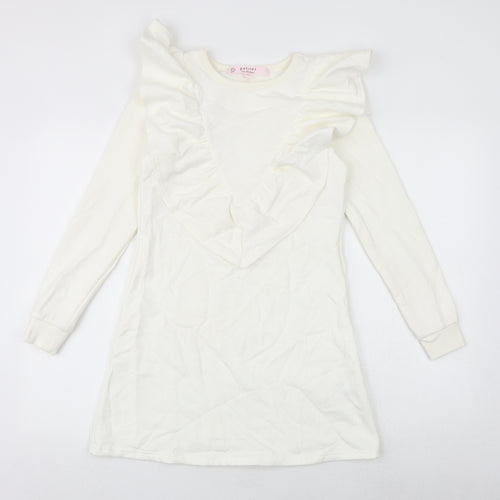 Miss Selfridge Womens White Cotton Jumper Dress Size 8 Round Neck Pullover