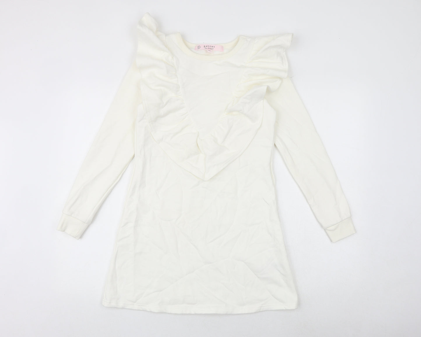 Miss Selfridge Womens White Cotton Jumper Dress Size 8 Round Neck Pullover