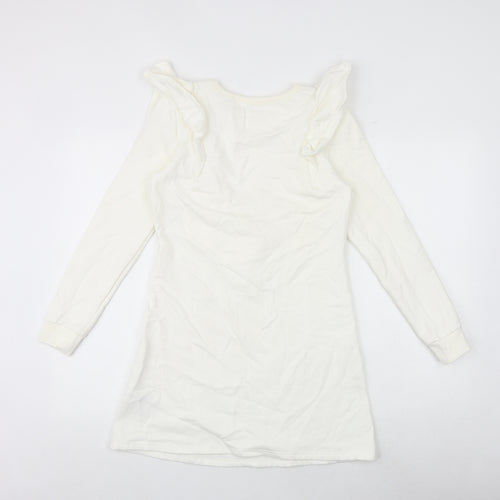 Miss Selfridge Womens White Cotton Jumper Dress Size 8 Round Neck Pullover