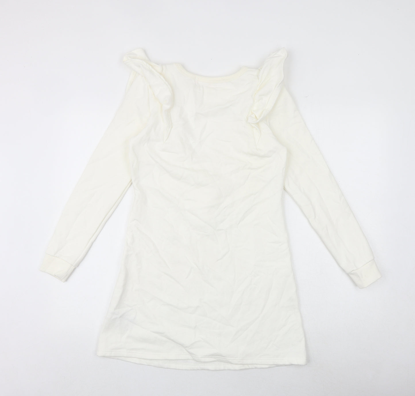 Miss Selfridge Womens White Cotton Jumper Dress Size 8 Round Neck Pullover