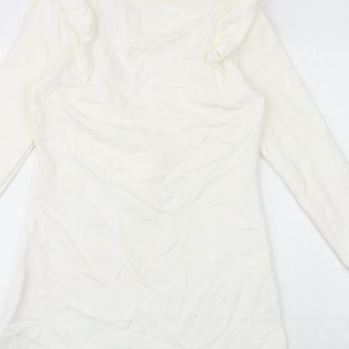 Miss Selfridge Womens White Cotton Jumper Dress Size 8 Round Neck Pullover