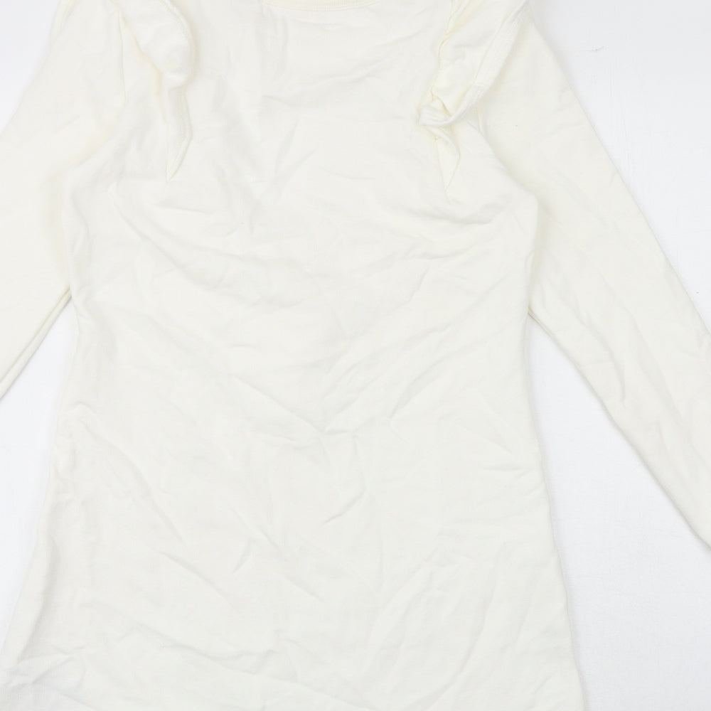 Miss Selfridge Womens White Cotton Jumper Dress Size 8 Round Neck Pullover