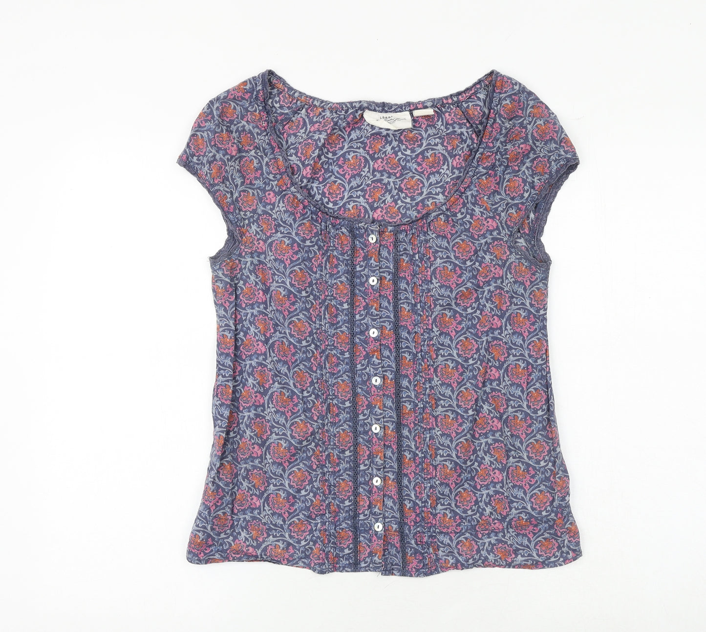 H&M Womens Multicoloured Geometric 100% Cotton Basic Blouse Size 6 Scoop Neck