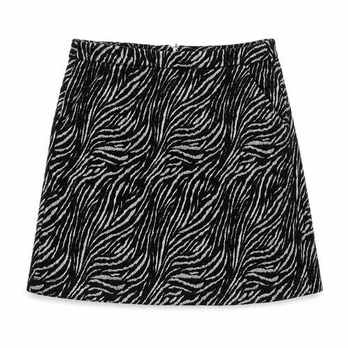 NEXT Womens Black Animal Print Cotton A-Line Skirt Size 6 Zip - Zebra Pattern