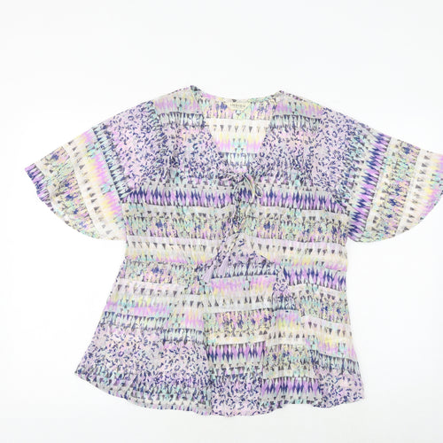 Marks and Spencer Womens Multicoloured Geometric Polyester Basic Blouse Size 10 V-Neck - Angel Sleeve