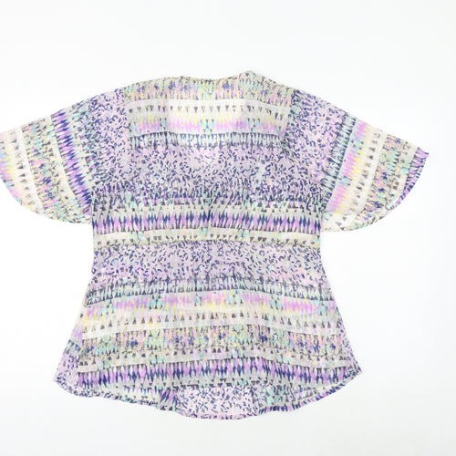 Marks and Spencer Womens Multicoloured Geometric Polyester Basic Blouse Size 10 V-Neck - Angel Sleeve