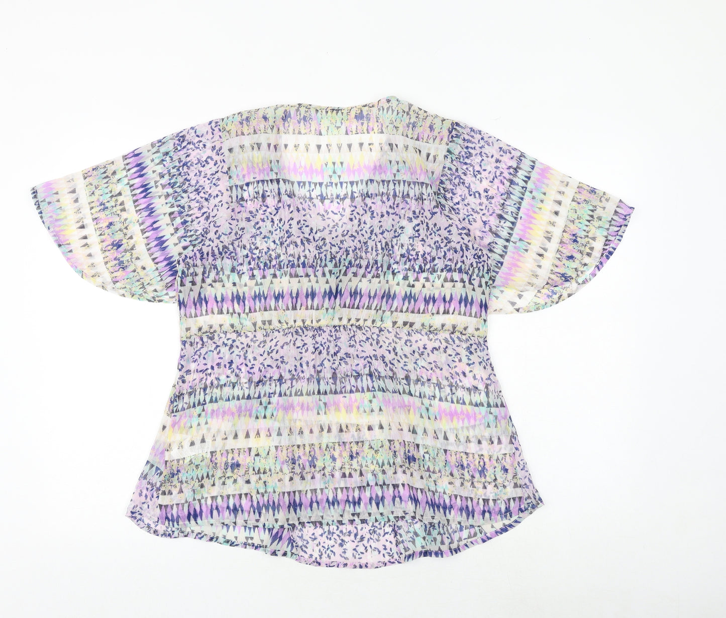 Marks and Spencer Womens Multicoloured Geometric Polyester Basic Blouse Size 10 V-Neck - Angel Sleeve