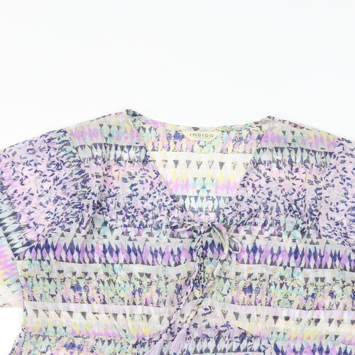 Marks and Spencer Womens Multicoloured Geometric Polyester Basic Blouse Size 10 V-Neck - Angel Sleeve