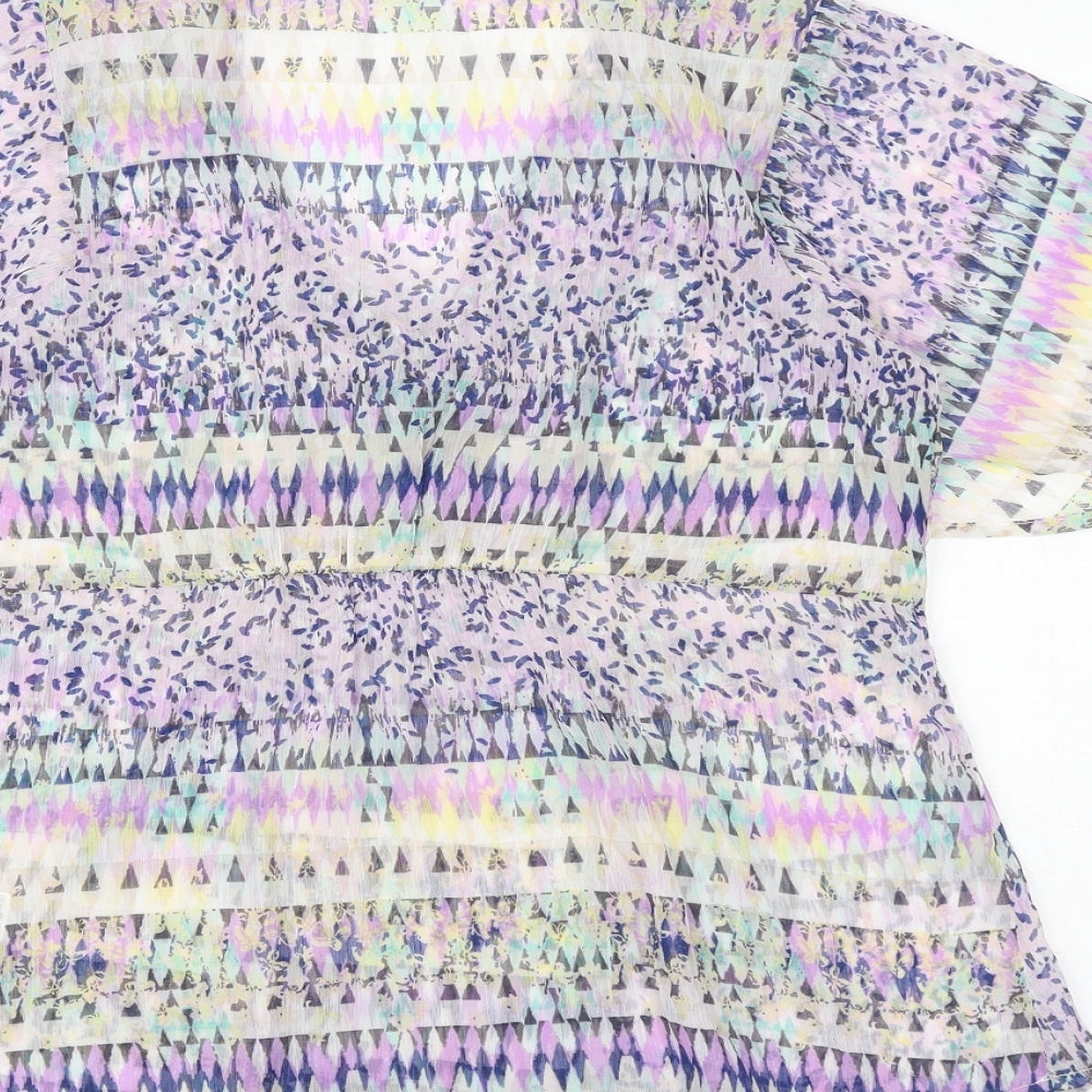Marks and Spencer Womens Multicoloured Geometric Polyester Basic Blouse Size 10 V-Neck - Angel Sleeve