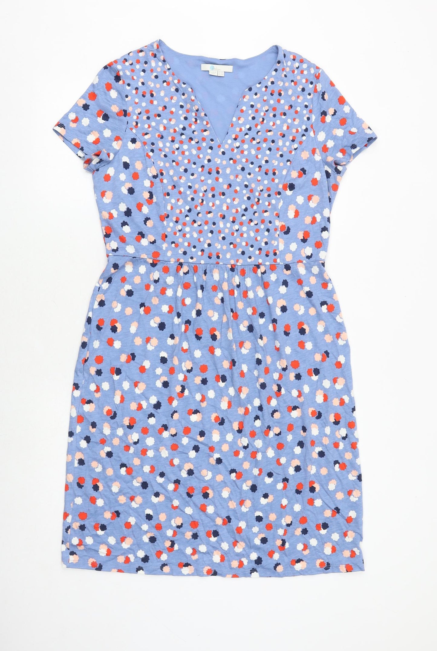 Boden Womens Blue Geometric Cotton A-Line Size 14 V-Neck Pullover