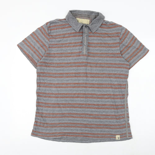 John Rocha Mens Grey Striped 100% Cotton Polo Size L Collared Button