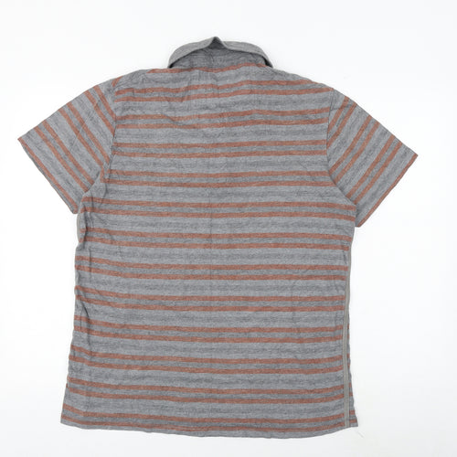 John Rocha Mens Grey Striped 100% Cotton Polo Size L Collared Button