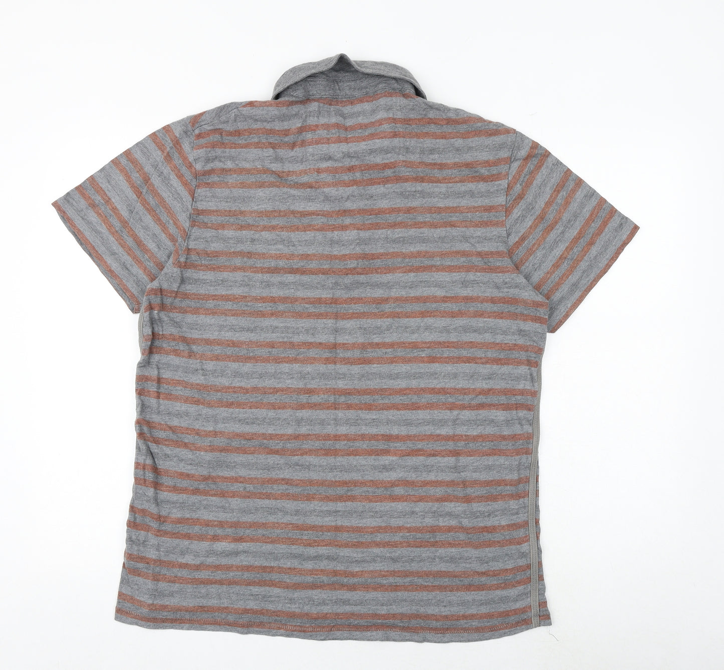 John Rocha Mens Grey Striped 100% Cotton Polo Size L Collared Button