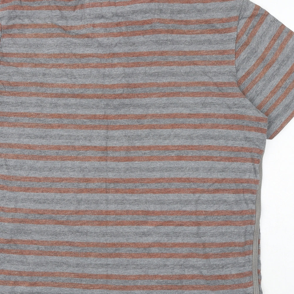John Rocha Mens Grey Striped 100% Cotton Polo Size L Collared Button
