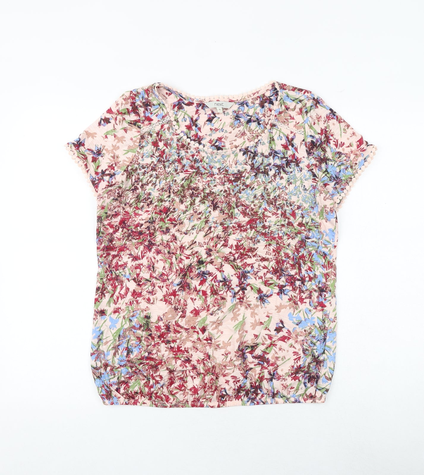 NEXT Womens Multicoloured Geometric 100% Cotton Basic T-Shirt Size 14 Boat Neck
