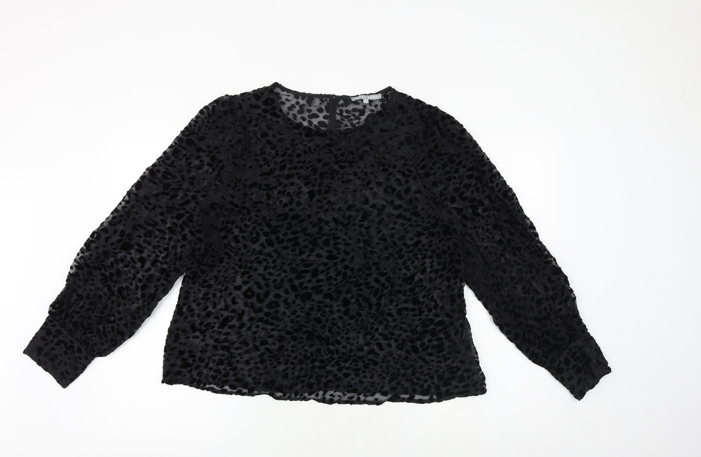 Oliver Bonas Womens Black Animal Print Polyester Basic Blouse Size 14 Boat Neck