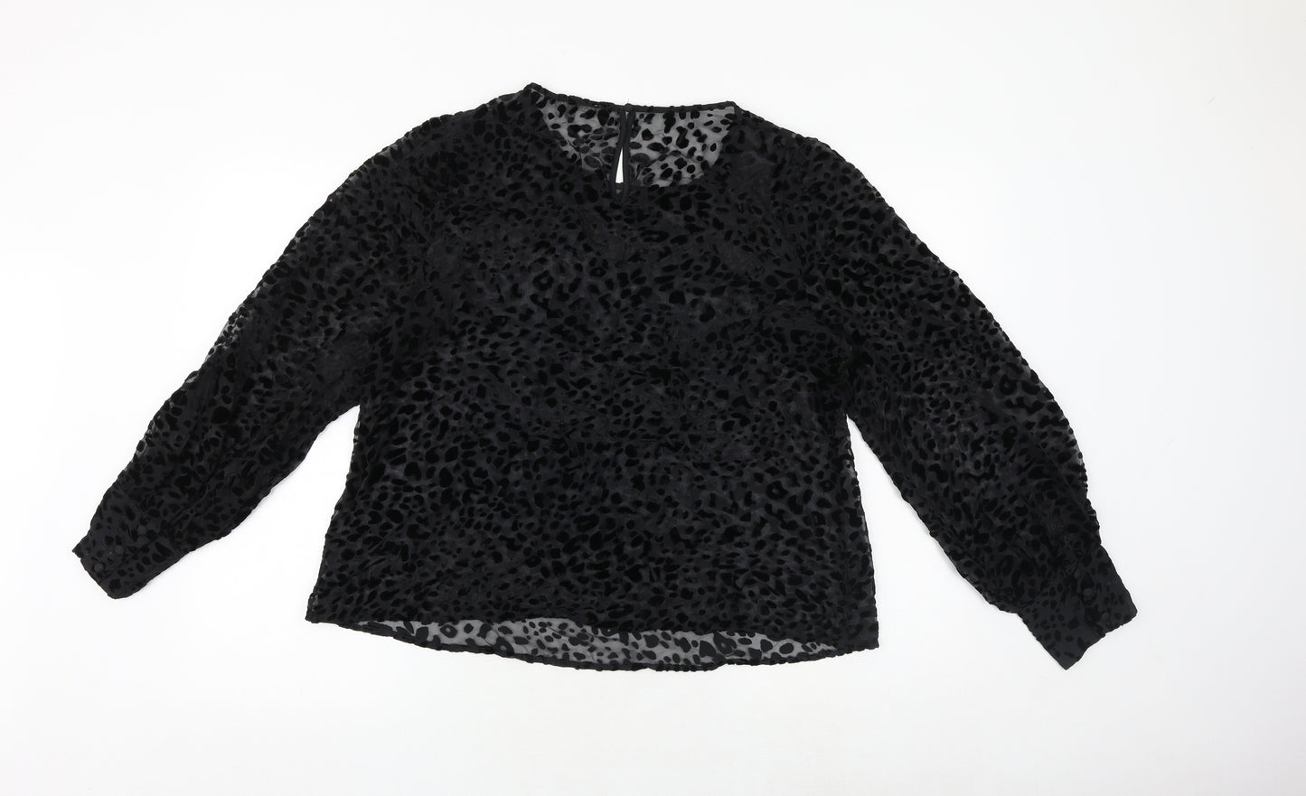 Oliver Bonas Womens Black Animal Print Polyester Basic Blouse Size 14 Boat Neck