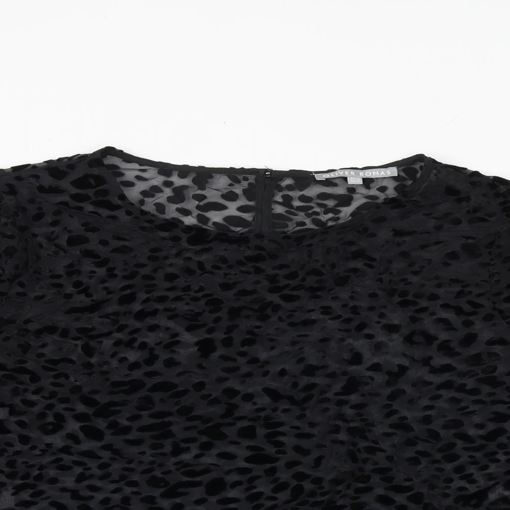 Oliver Bonas Womens Black Animal Print Polyester Basic Blouse Size 14 Boat Neck