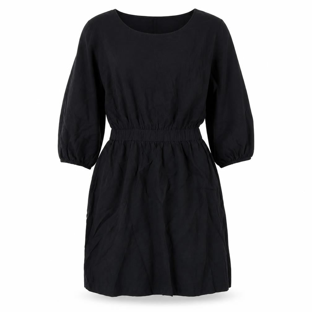Front view of H&M women’s black cotton a-line, size UK 6, round neck pullover